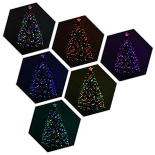 Sapin de Noël artificiel lumineux fibre optique LED multicolore + support pied Ø 60 x 120H cm 130 branches étoile sommet brillante vert