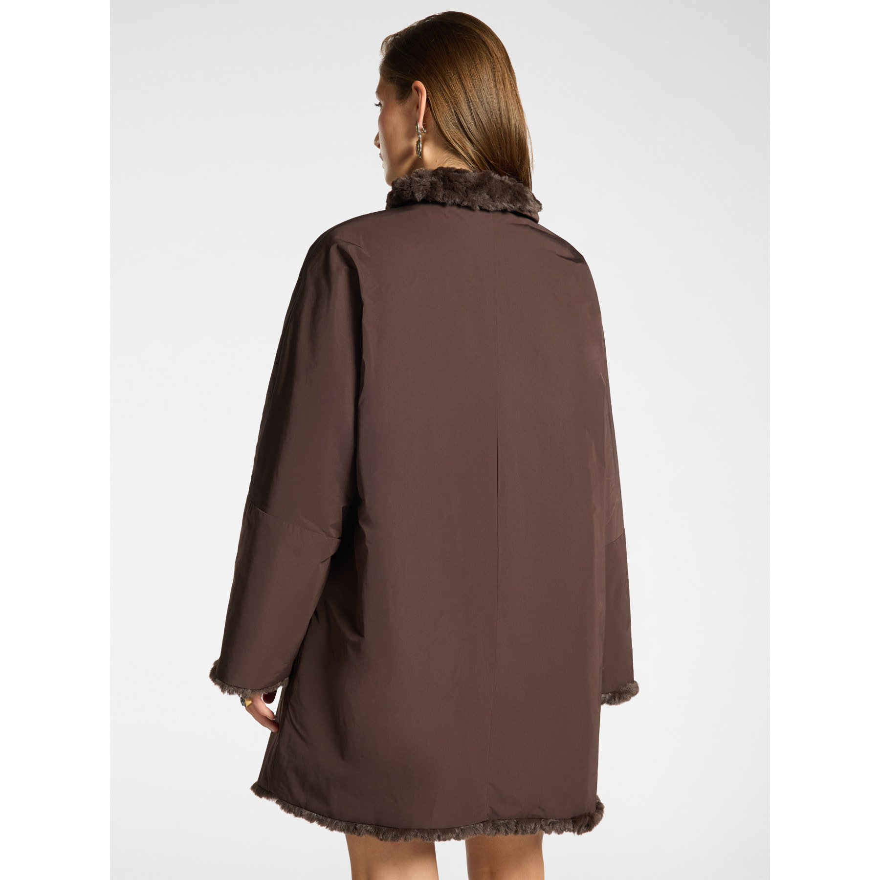 Elena Mirò - Giaccone reversibile in nylon eco shearling - Marrone