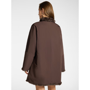 Elena Mirò - Giaccone reversibile in nylon eco shearling - Marrone