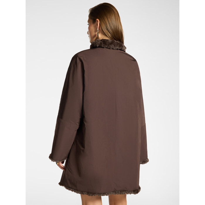 Elena Mirò - Giaccone reversibile in nylon eco shearling - Marrone