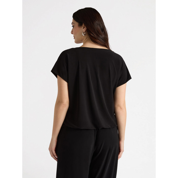 Fiorella Rubino - Camiseta cruzada y bordes de encaje - Negro