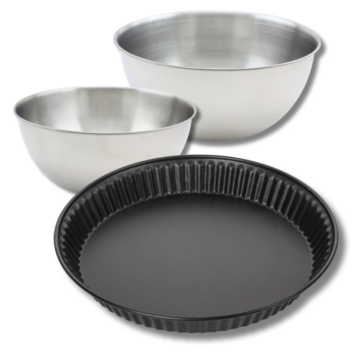 Set pâtisserie avec moule à quiche Lorraine 30 cm, 2 bols à mixer et 1 spatule Zenker
