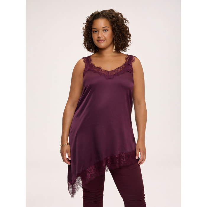Fiorella Rubino - Top in raso di viscosa con dettagli in pizzo - Bordeaux