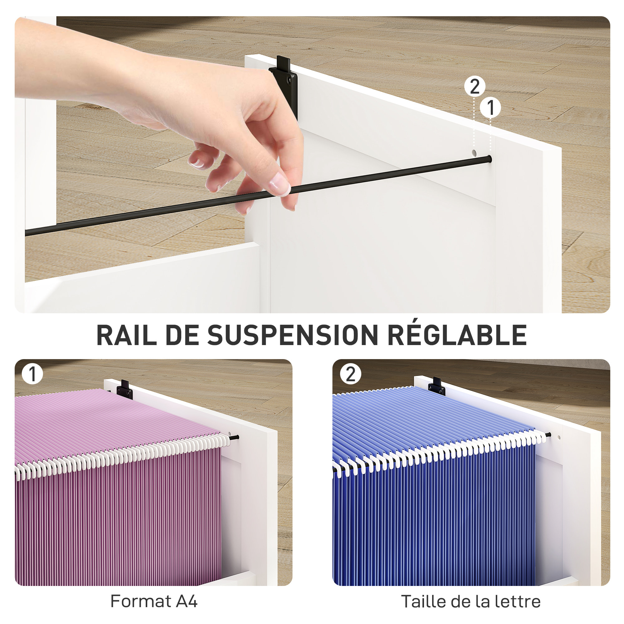 Caisson bureau 2 tiroirs verrouillables dossiers suspendus dim. 40x40x71cm MDF blanc