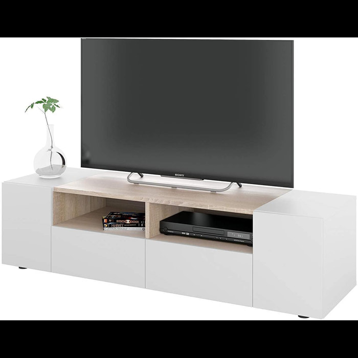 Mobile Porta TV Moderno Con Ante E Vani a Giorno Parete Attrezzata Salvaspazio Per Soggiorno Salotto Cameretta Camera 138x40.2x34 Cm Bianco E Rovere