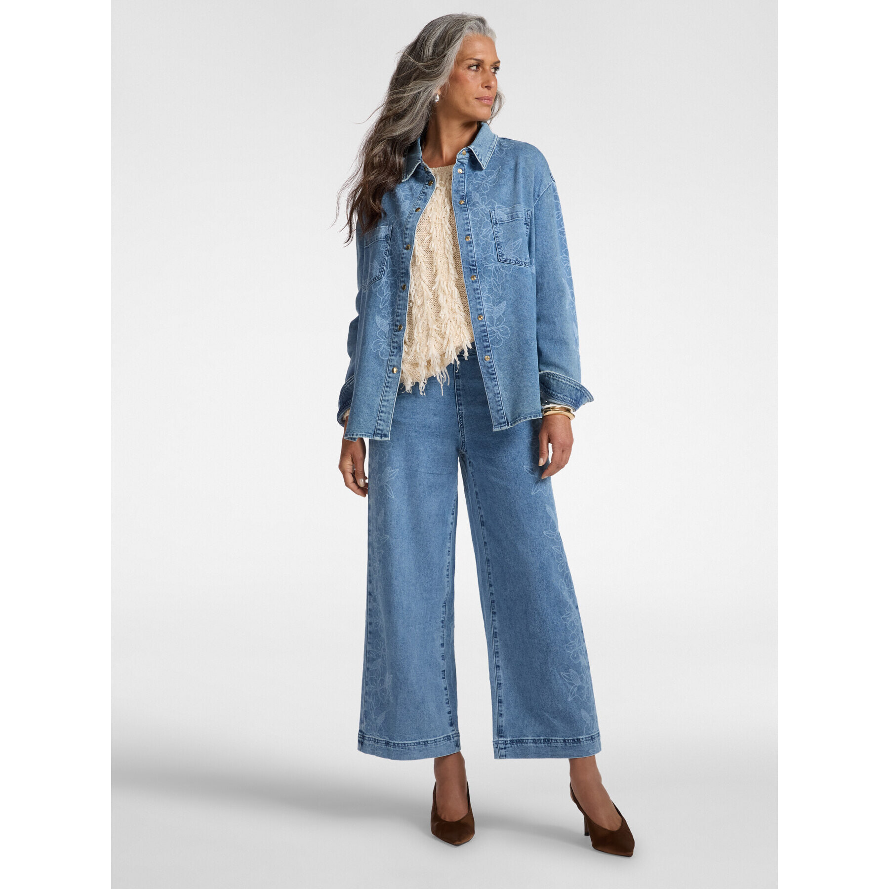 Elena Mirò - Jeans floreali wide leg - Azzurro