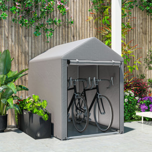 Carpa de Jardín Exterior para Herramientas Bicicletas 1,2x1,8x1,65 m, Cobertizo Exterior con 2 Habitaciones, Puerta Enrollable con Cremallera, Impermeable Anti-UV, Garaje Portátil, Gris Claro