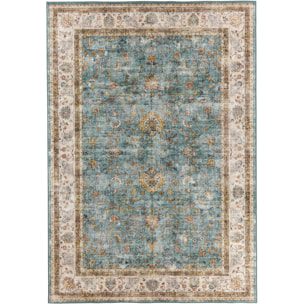 OTTOMAN - Tapis à poils courts doux à motif arabesque turquoise