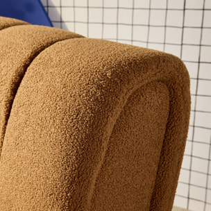 Fauteuil relax pieds arrondis en bois et tissu bouclette camel