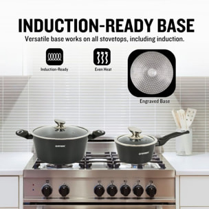 Batterie de cuisine 15 pièces avec revêtement en marbe Noir Herzberg HGMETBK15-BLK