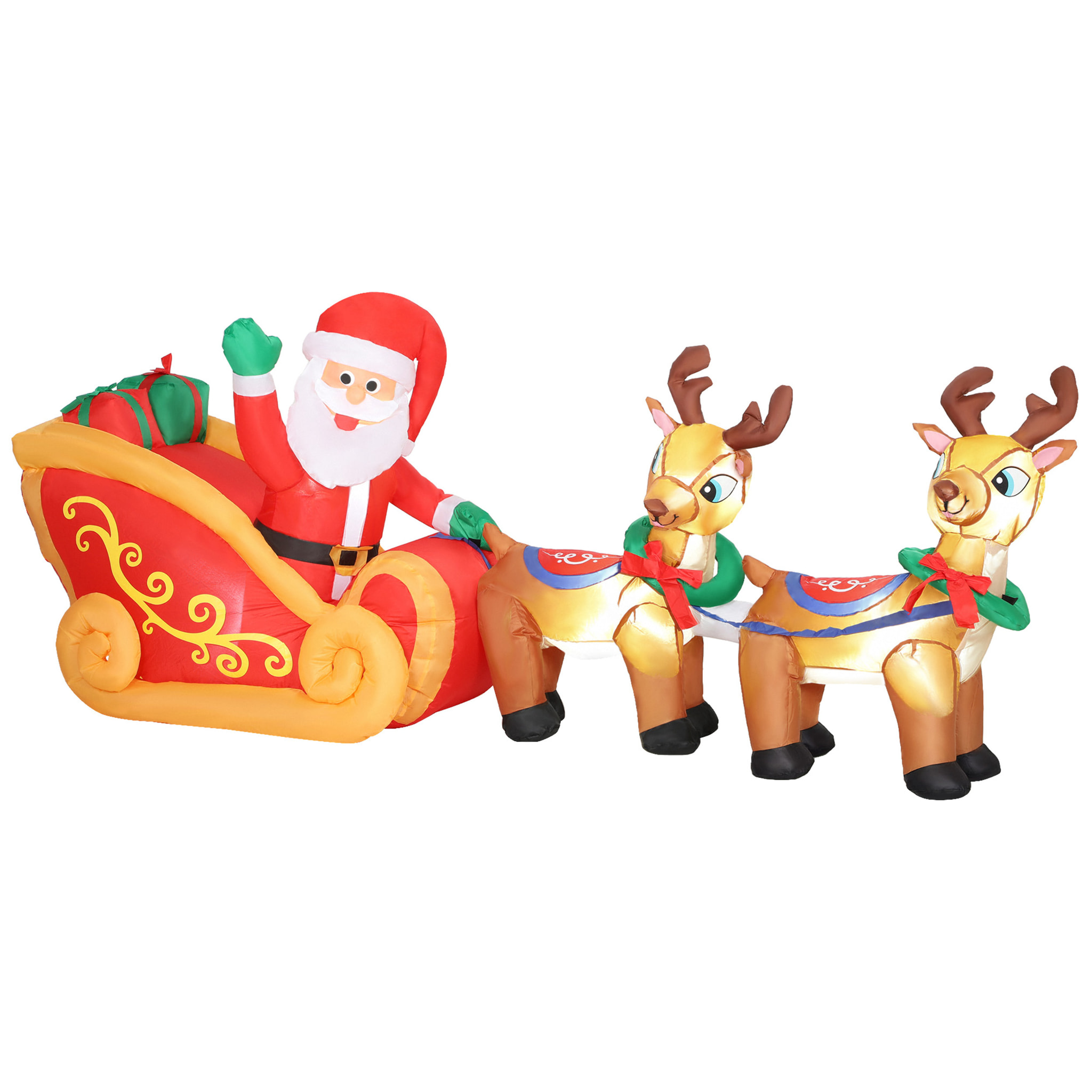 Papá Noel Hinchable con Trineo y Renos, Inflables de Navidad con Luces LED, Decoración de Navidad para Exterior e Interior, 240x75x100 cm