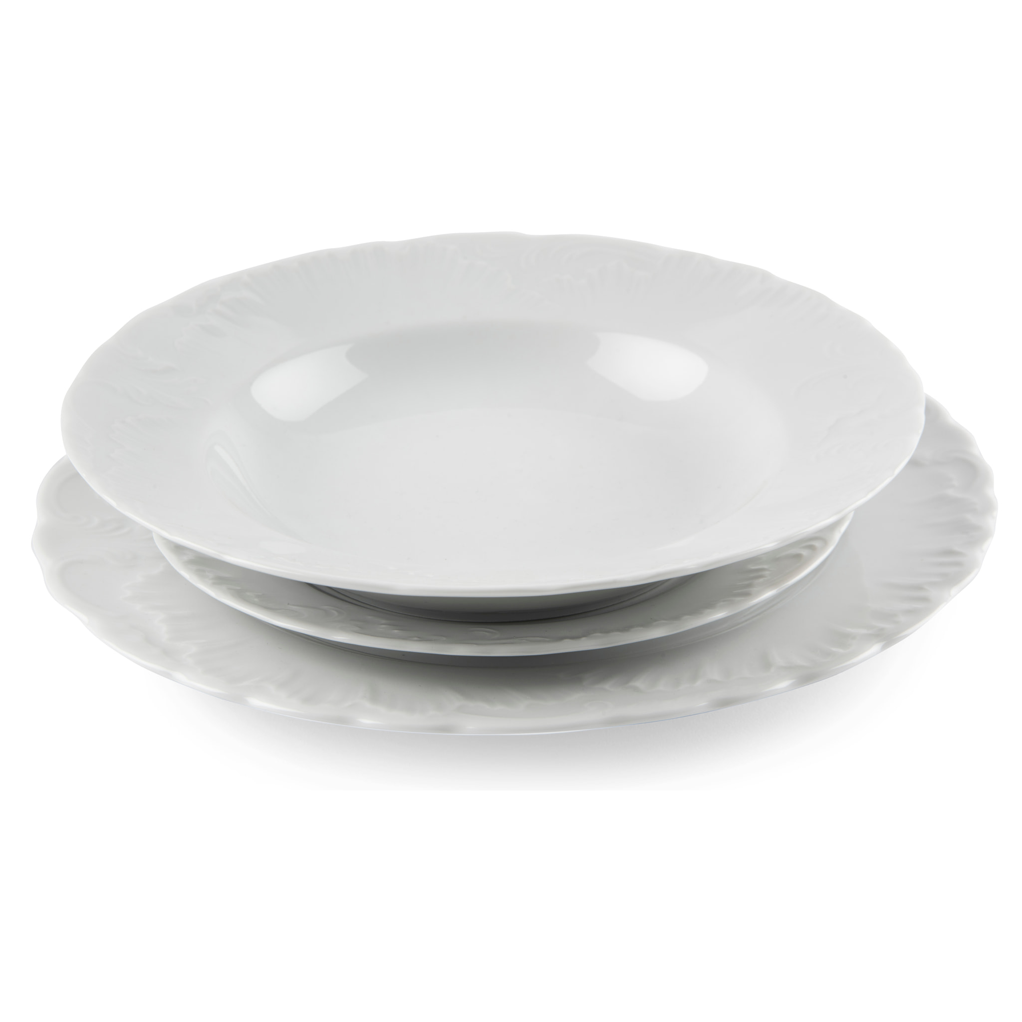 Service 18 assiettes Excelsa Elisa Rococo', porcelaine, blanc