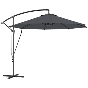 Parasol Excéntrico Ø 290 cm Sombrilla de Jardín con Base Cruzada Manivela Funda para Sombrilla y Cuerda de Viento Anti-UV 50+ Sombrilla para Terraza Patio Gris Oscuro