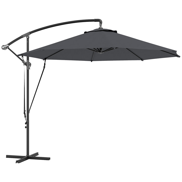 Parasol Excéntrico Ø 290 cm Sombrilla de Jardín con Base Cruzada Manivela Funda para Sombrilla y Cuerda de Viento Anti-UV 50+ Sombrilla para Terraza Patio Gris Oscuro