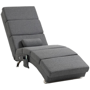 Fauteuil relax massant chauffant design contemporain - chaise longue d'intérieur - piètement métal chromé tissu gris