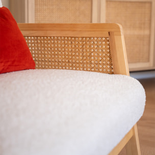 Fauteuil en cannage et tissu bouclé - MANI