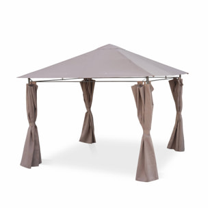 Tonnelle 3x3 m - Elusa - Toile taupe - Pergola avec rideaux. tente de jardin. barnum. chapiteau. réception