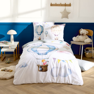 Housse de couette enfant percale de coton montgolfière - Bleu