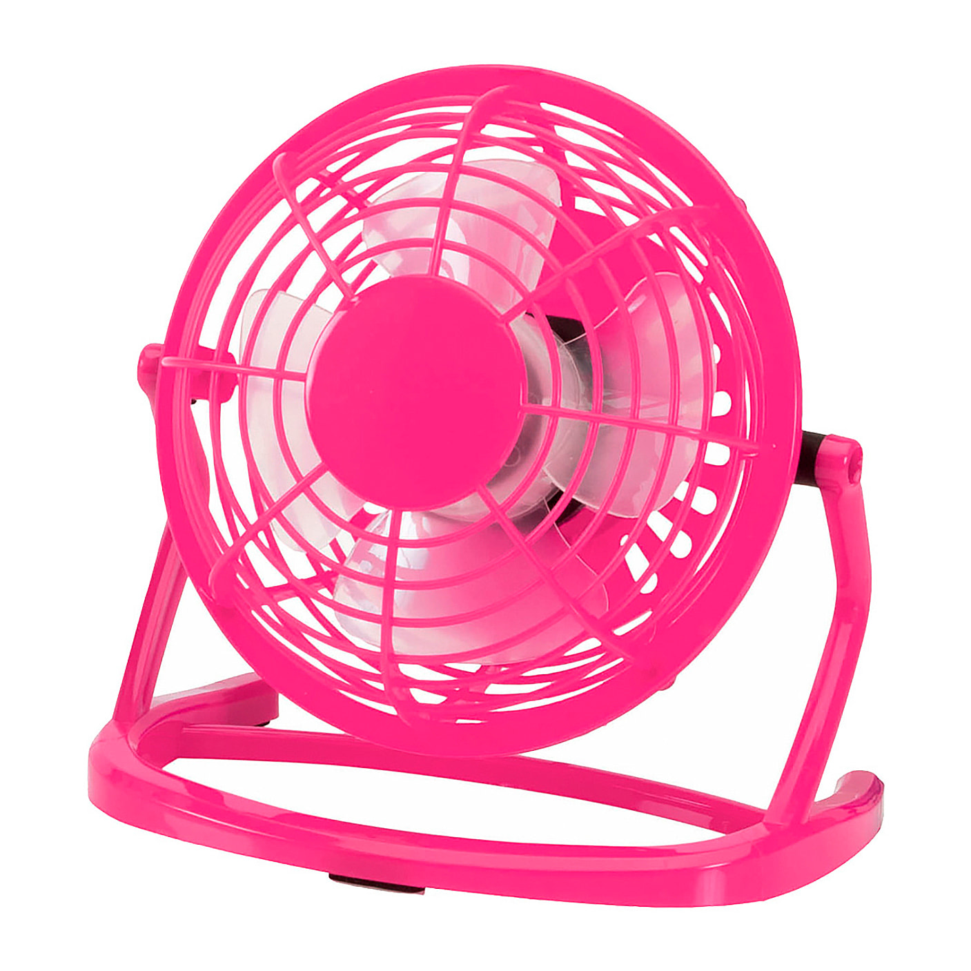 Mini ventilador de sobremesa con alimentación USB e interruptor trasero de encendido y apagado.