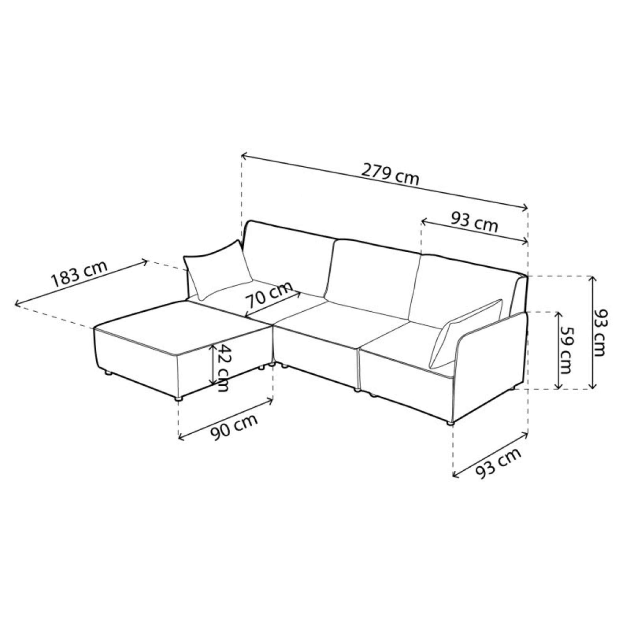 Sofá modular con chaiselongue 3 plazas y brazos Cubiq Gris