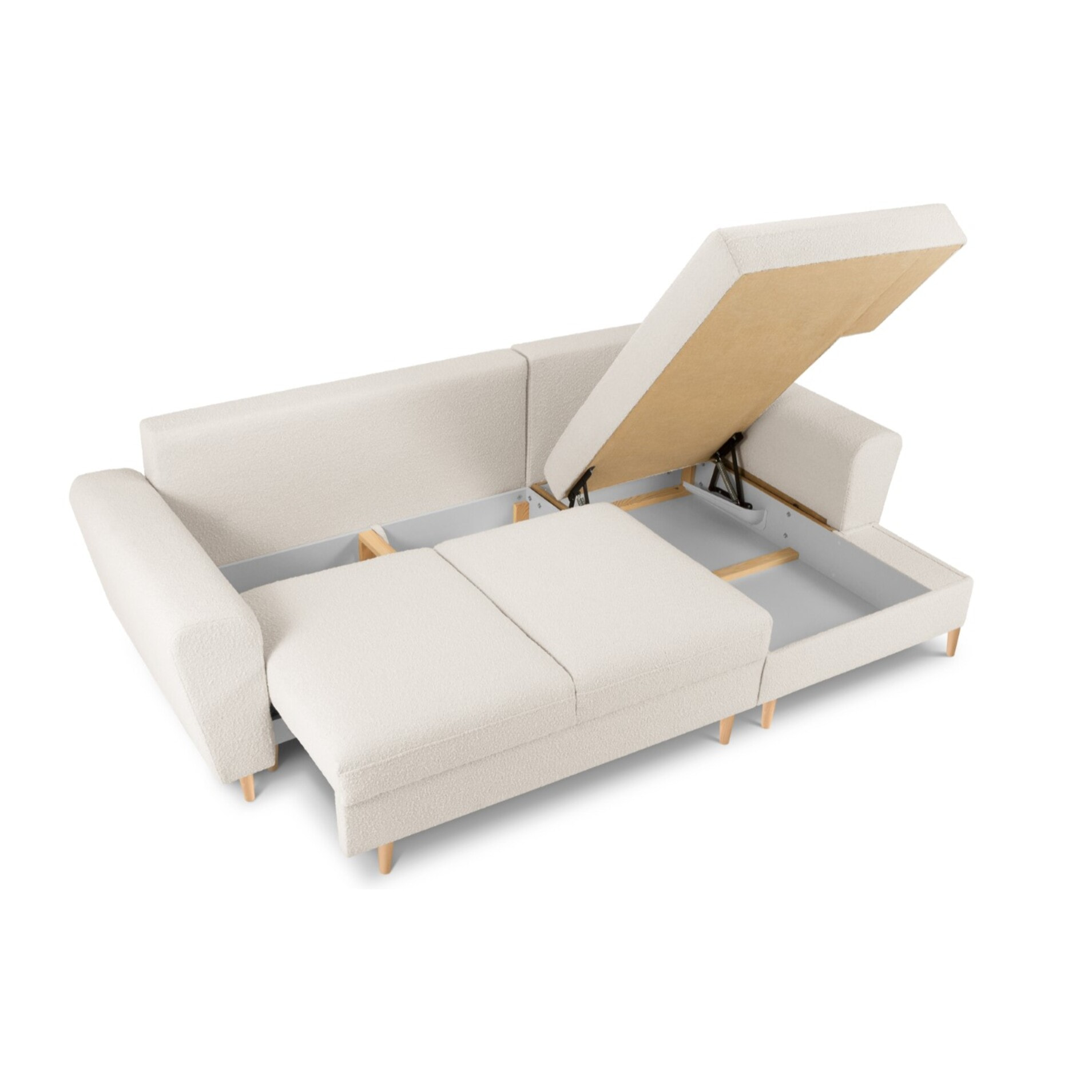 Canapé d'angle droit convertible avec coffre de rangement "Kyoto" 4 places en bouclé beige