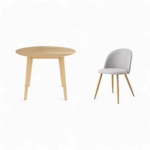 Table et chaises 4 personnes en tissu taupe et bois - Réno