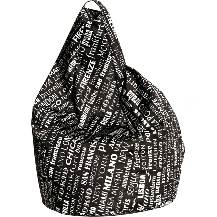 Pouf Marisa, Poltrona multiuso, Poltroncina sacco, Pouf poggiapiedi, Made in Italy, 80x80 h120 cm, Nero e Bianco