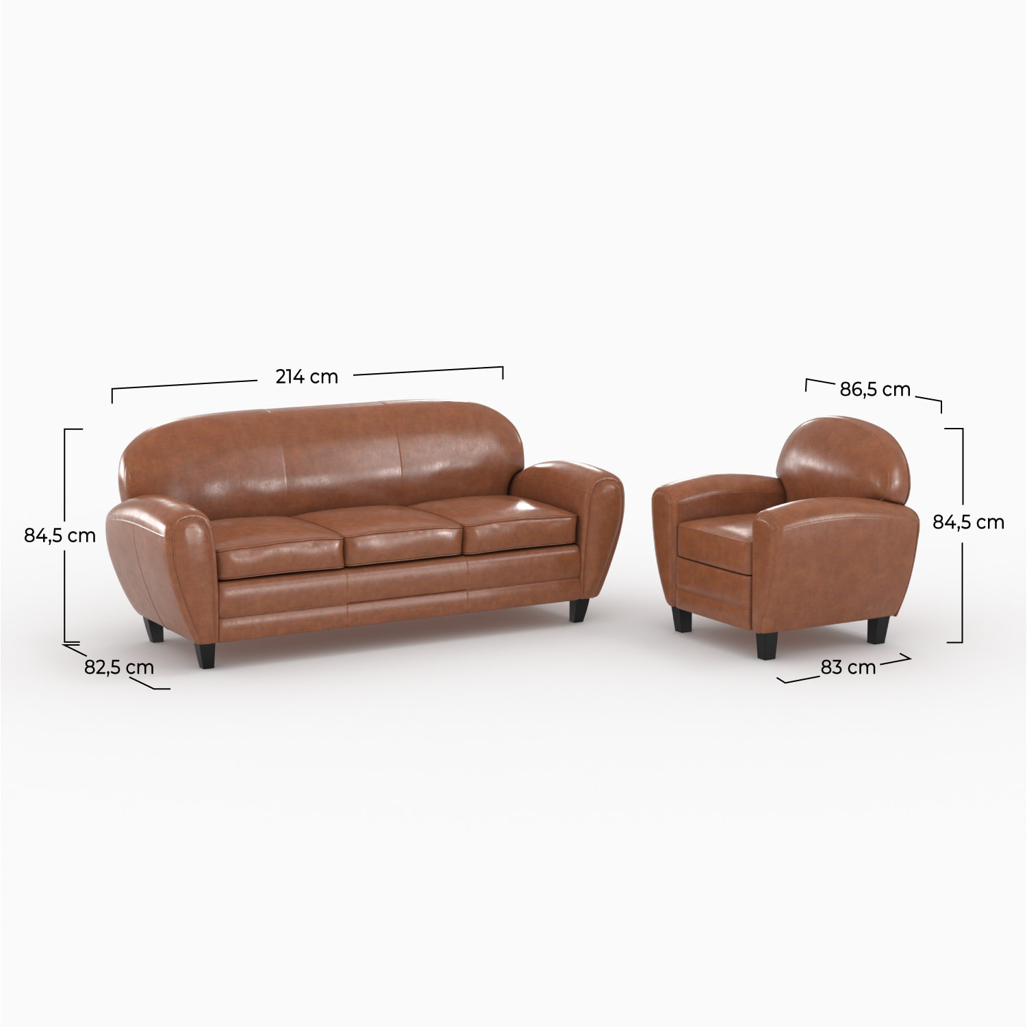 Ensemble canapé et fauteuil camel 4 places - Club
