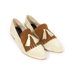 SLIPPER FRANGIA E NAPPINE VERA PELLE CHOCOLA' BEIGE