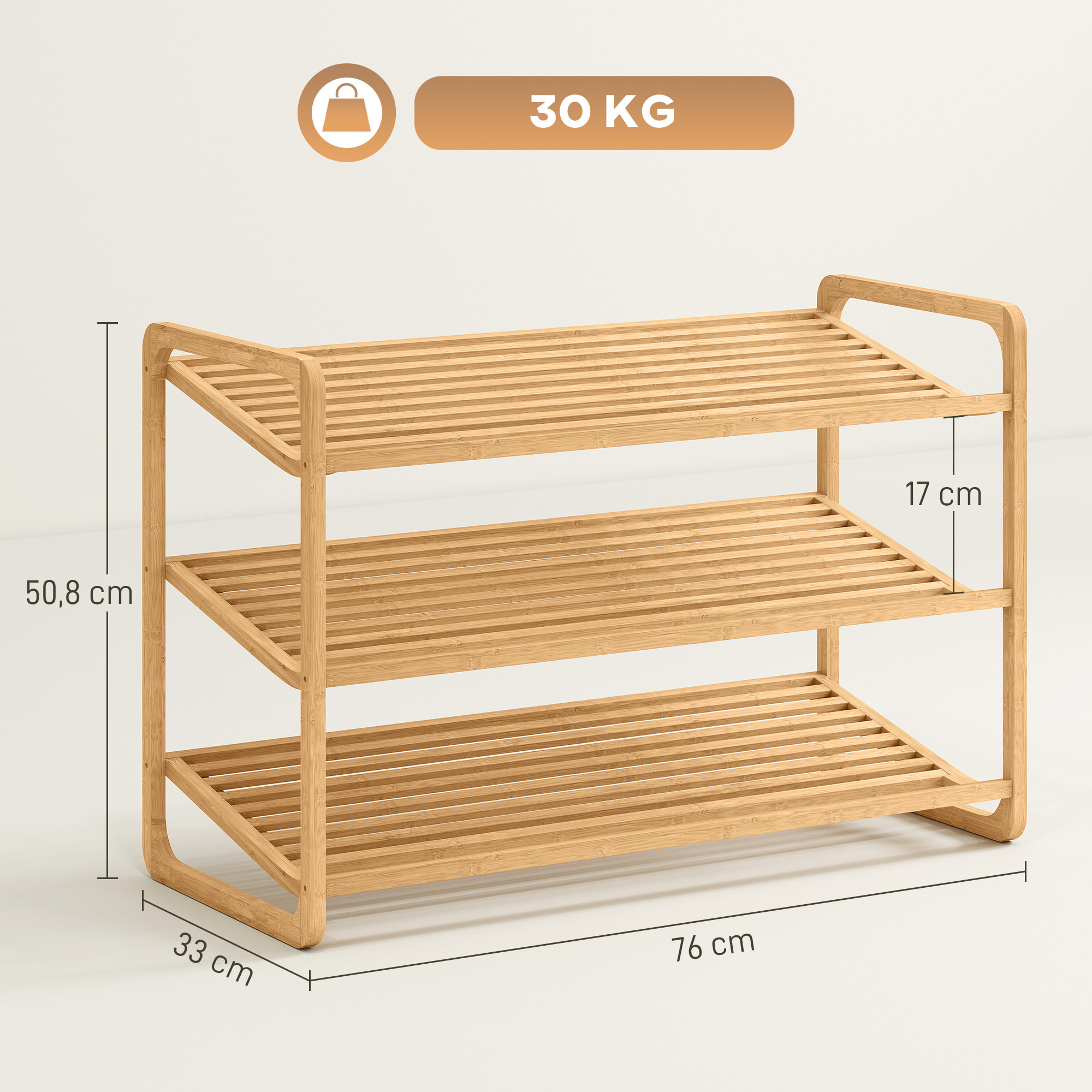 Étagère bambou style naturel - étagère à chaussures 3 niveaux - dim. 76 x 33 x 50 cm