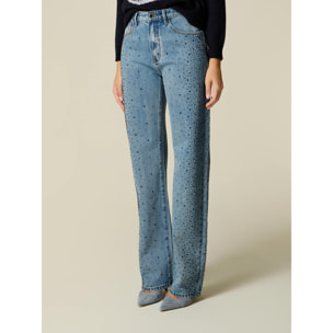 Oltre - Jeans wide leg con cristalli - Azzurro