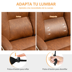 Silla de Escritorio con Soporte Lumbar Inflable, Tapizada en PU, Silla de Oficina Giratoria con Reposapiés, Respaldo Reclinable, Respaldo Alto, Altura Ajustable, Marrón