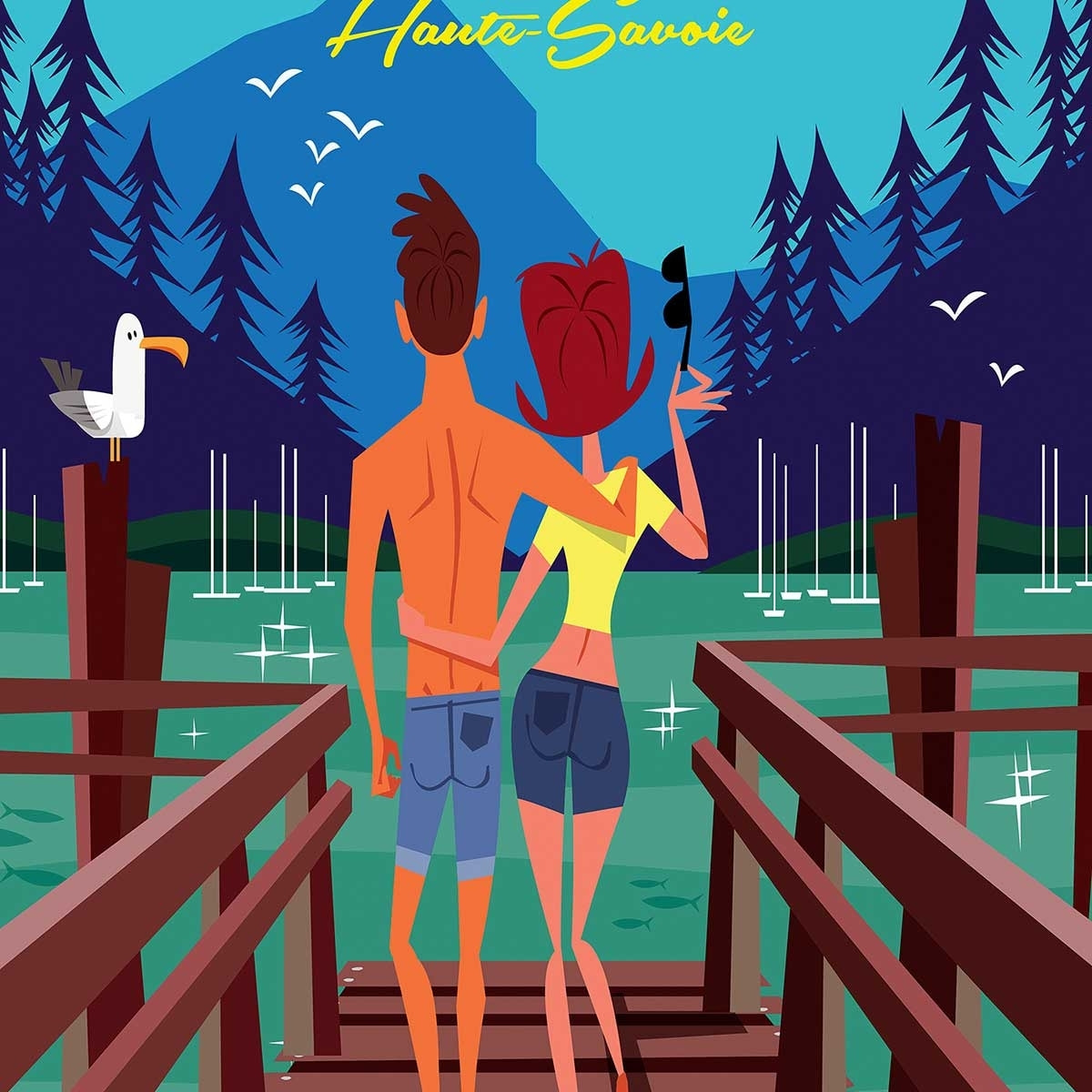 Poster le pont des amours annecy lac Affiche sous cadre bois