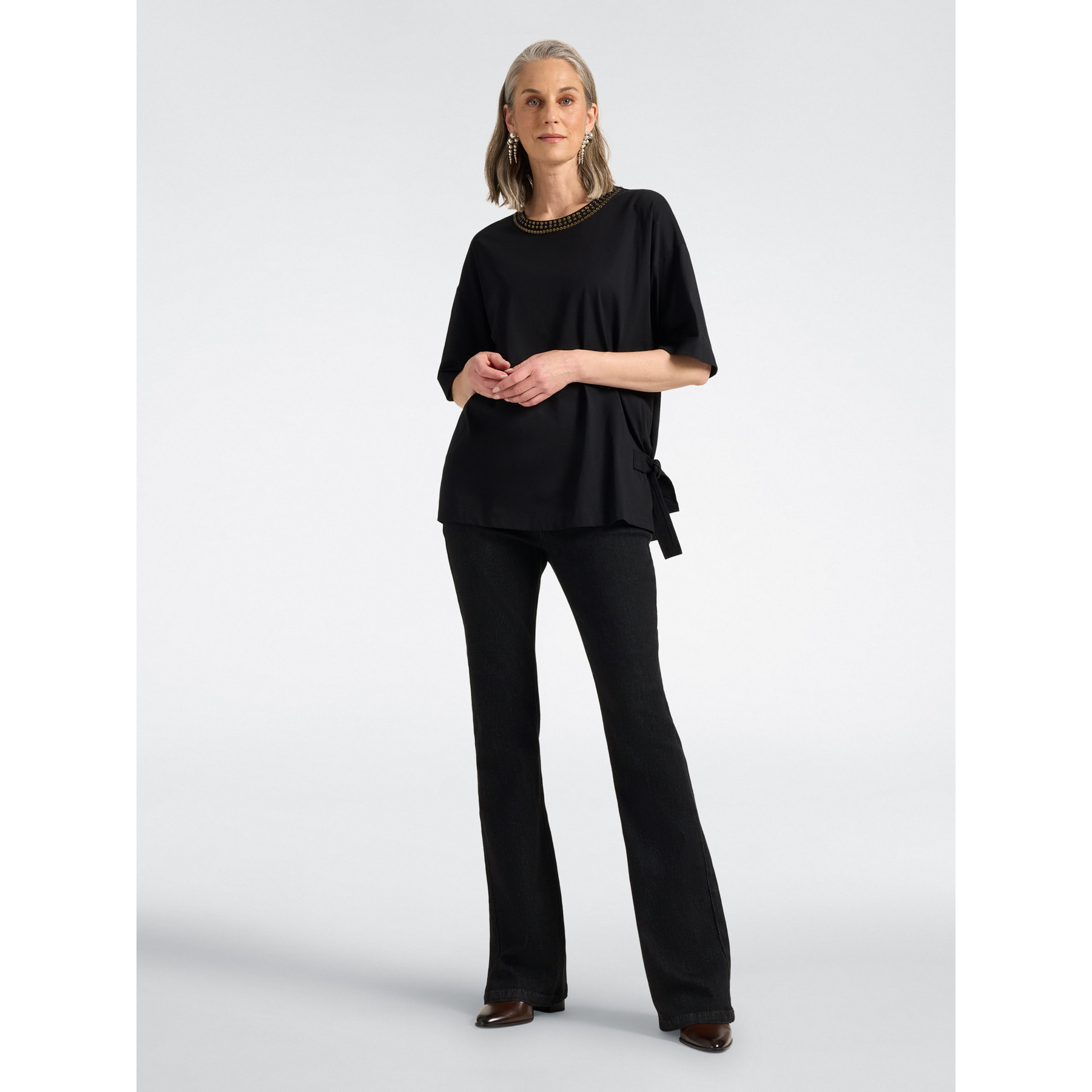 Elena Mirò - Camiseta de algodón con tachuelas y cordones laterales - Negro