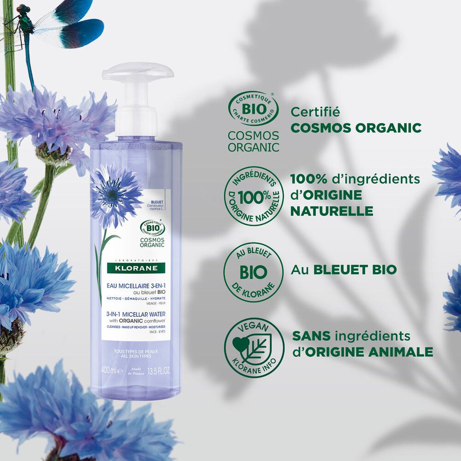Bleuet Bio - Eau Micellaire 3-en-1 - Visage, Yeux