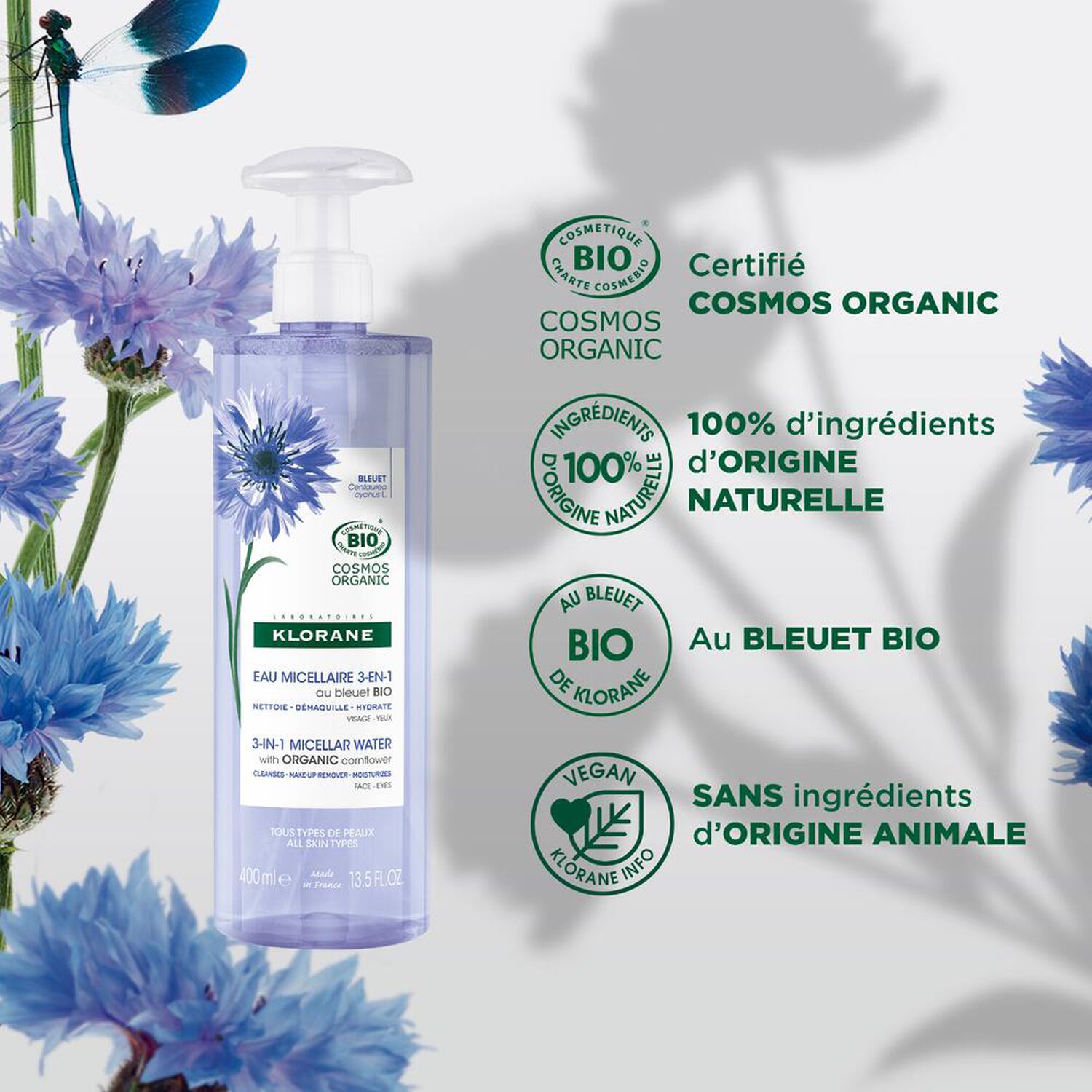 Bleuet Bio - Eau Micellaire Visage - Yeux - Lèvres