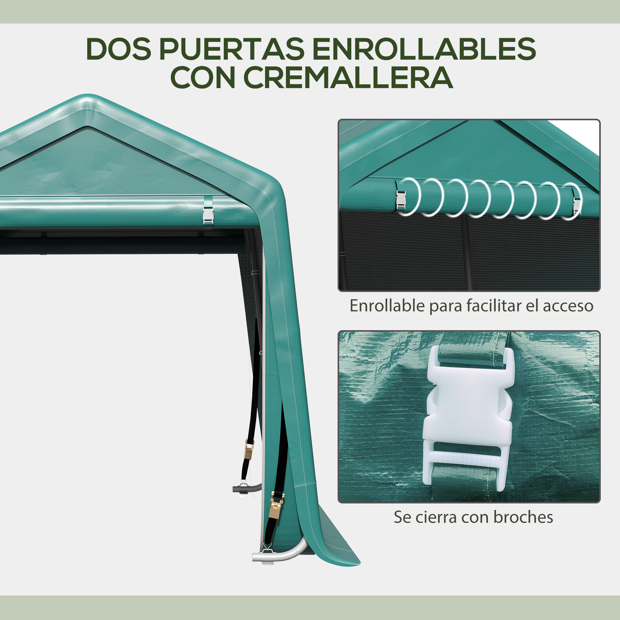 Carpa de Jardín Exterior para Herramientas Bicicletas 2,4x2x2 m Cobertizo Exterior con 2 Puertas con Cremallera Impermeable Anti-UV Carpa para Jardín Verde