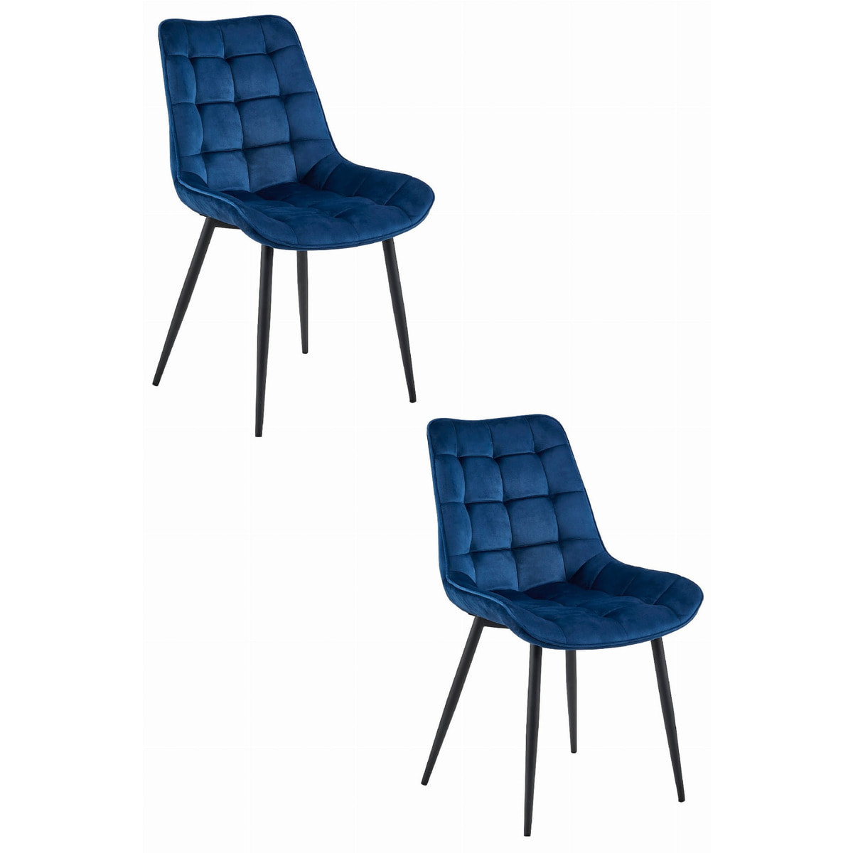 Set di 2 sedie Bera in velluto blu navy con gambe nere
