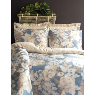 Parure housse de couette 240x220 cm et 2 taies d'oreiller 63x63cm satin de coton imprimé