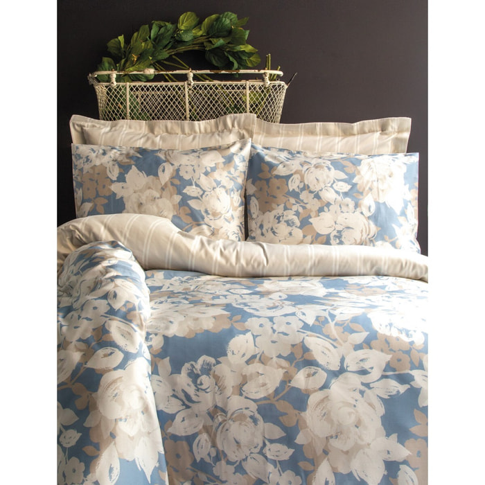 Parure housse de couette 240x220 cm et 2 taies d'oreiller 63x63cm satin de coton imprimé