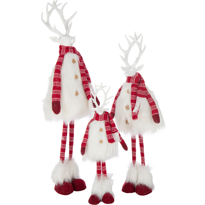 J-Line figurine Cerf Fourrure + Écharpe - polyrésine - blanc/rouge - large