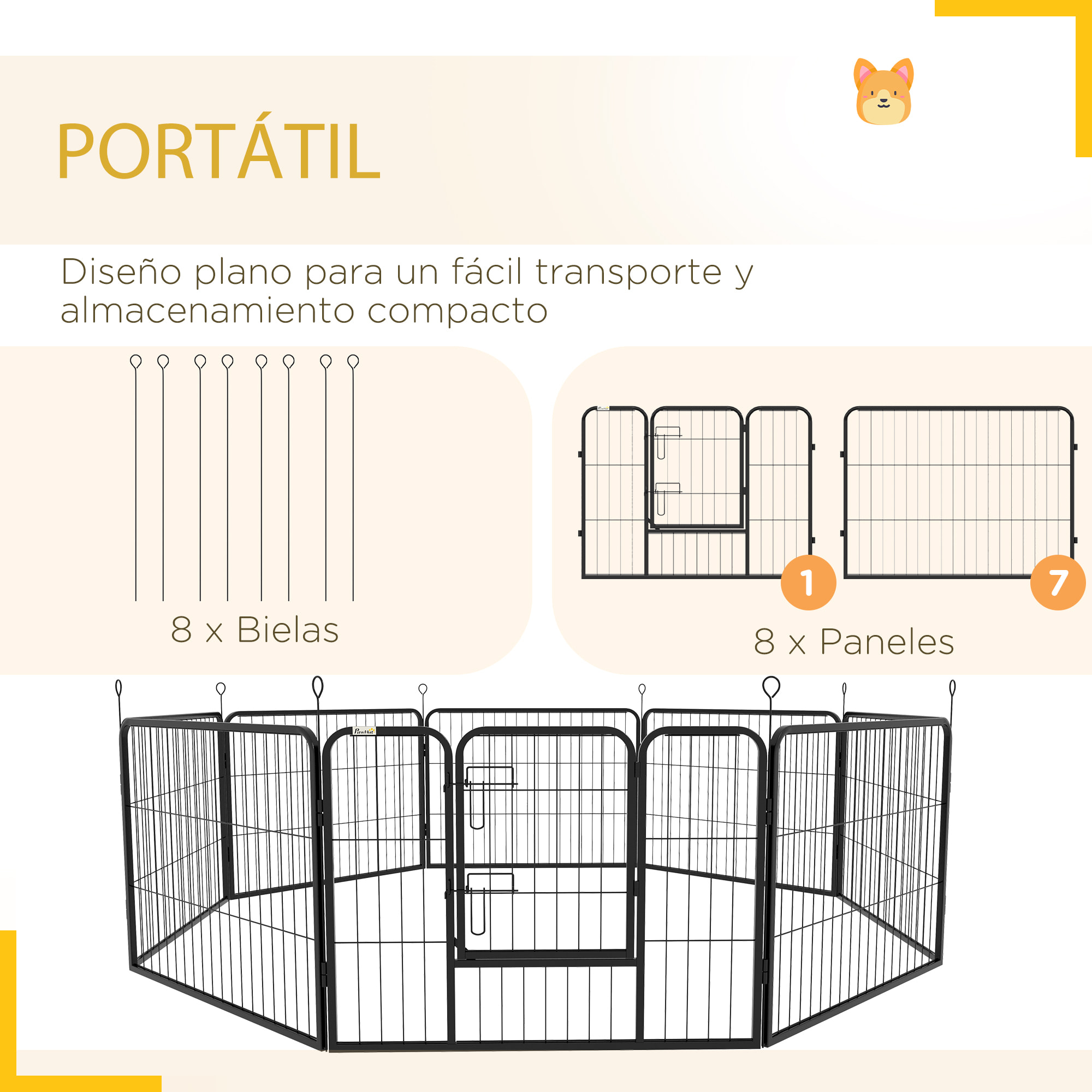 Parque para Perros de 8 Paneles 80x60 cm Cercado para Perros con Forma Personalizable Puerta Marco de Acero y 8 Anclajes de Tierra para Jardín Patio Negro