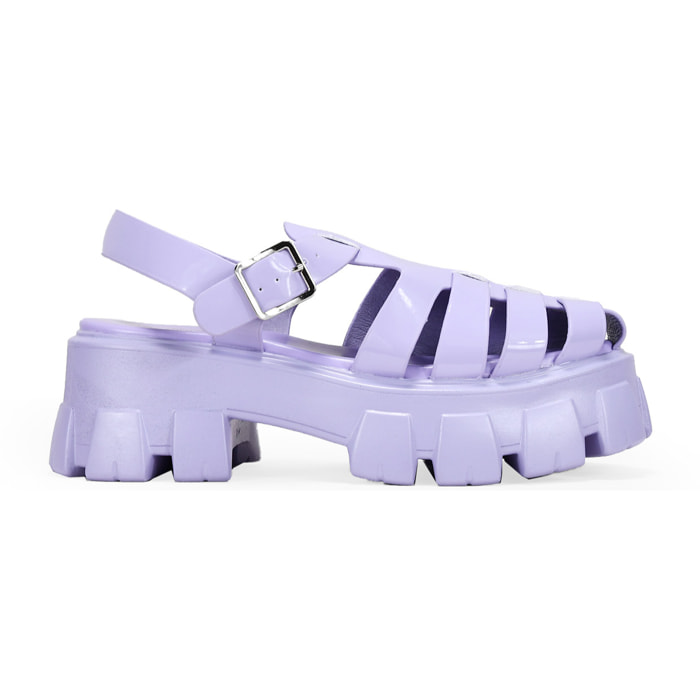 Sandalias cangrejeras lila con plataforma