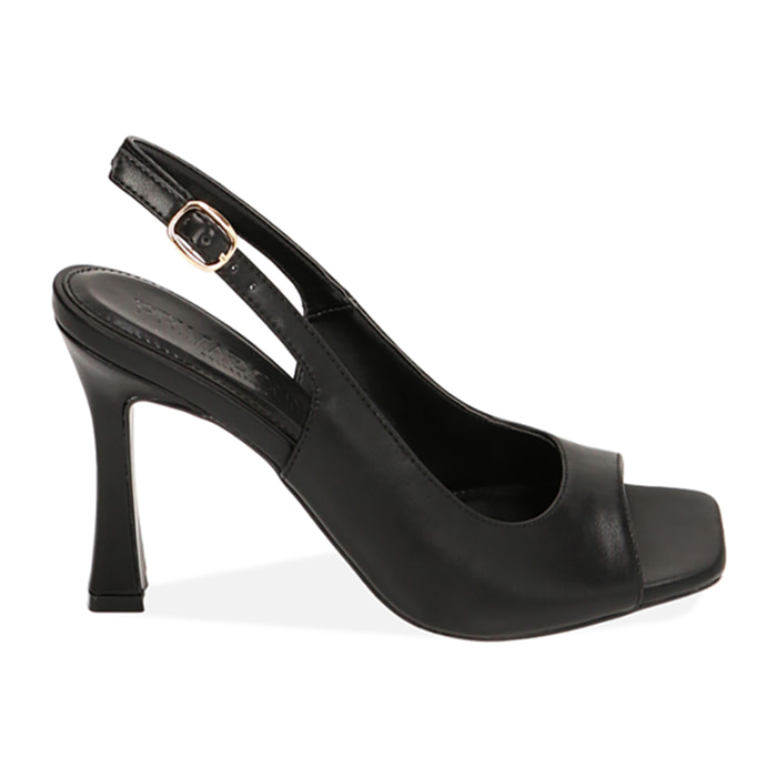 Décolleté slingback open toe nere, tacco 9,5 cm