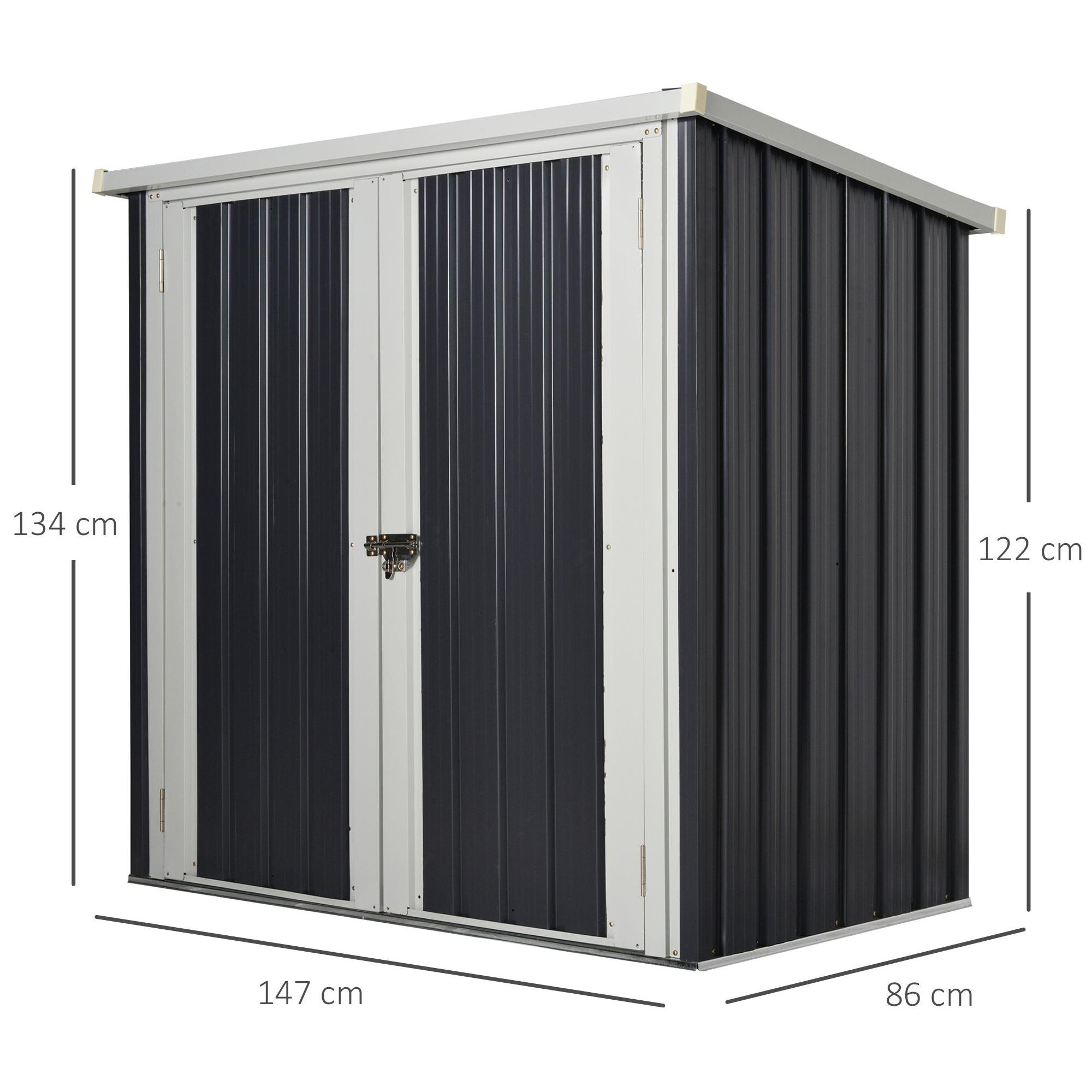 Cobertizo de Jardín 1,26 m² 147x86x134 cm Caseta de Exterior de Acero Galvanizado con 2 Puertas para Almacenamiento de Herramientas Negro