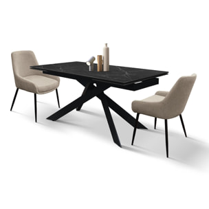 Tavolo CALVI in ceramica, effetto marmo nero e base in metallo verniciato nero, allungabile 160x90 cm-240x90 cm