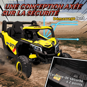 Buggy électrique enfant UTV 12V 7Km/h max. télécommande port USB nombreux effets jaune noir
