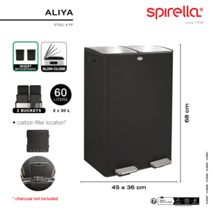 Poubelle tri Sélectif ALIYA 60L (2x30L) Acier Taupe mat Spirella