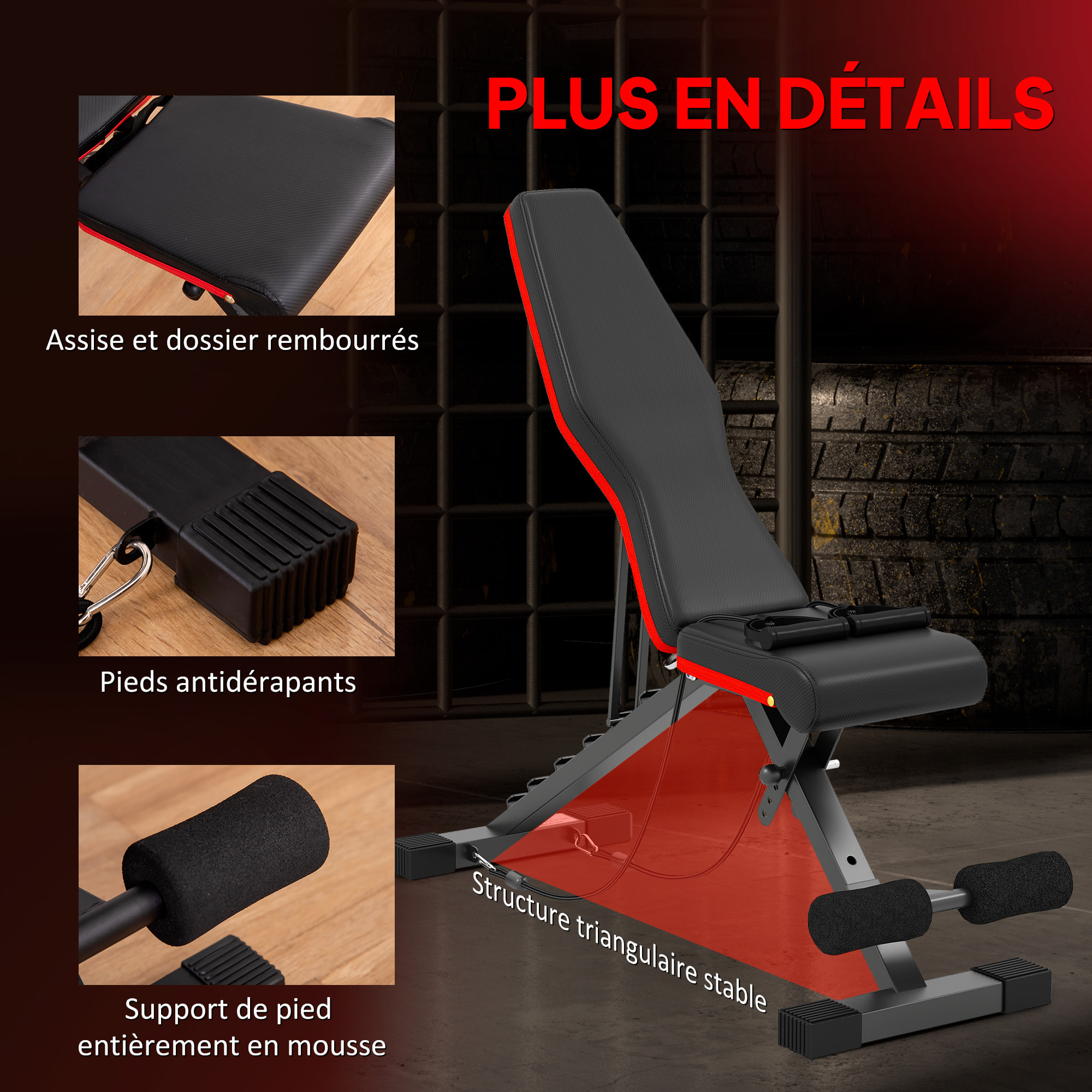 Banc de musculation pliable réglable 2 bandes de résistance incluses max. 120Kg