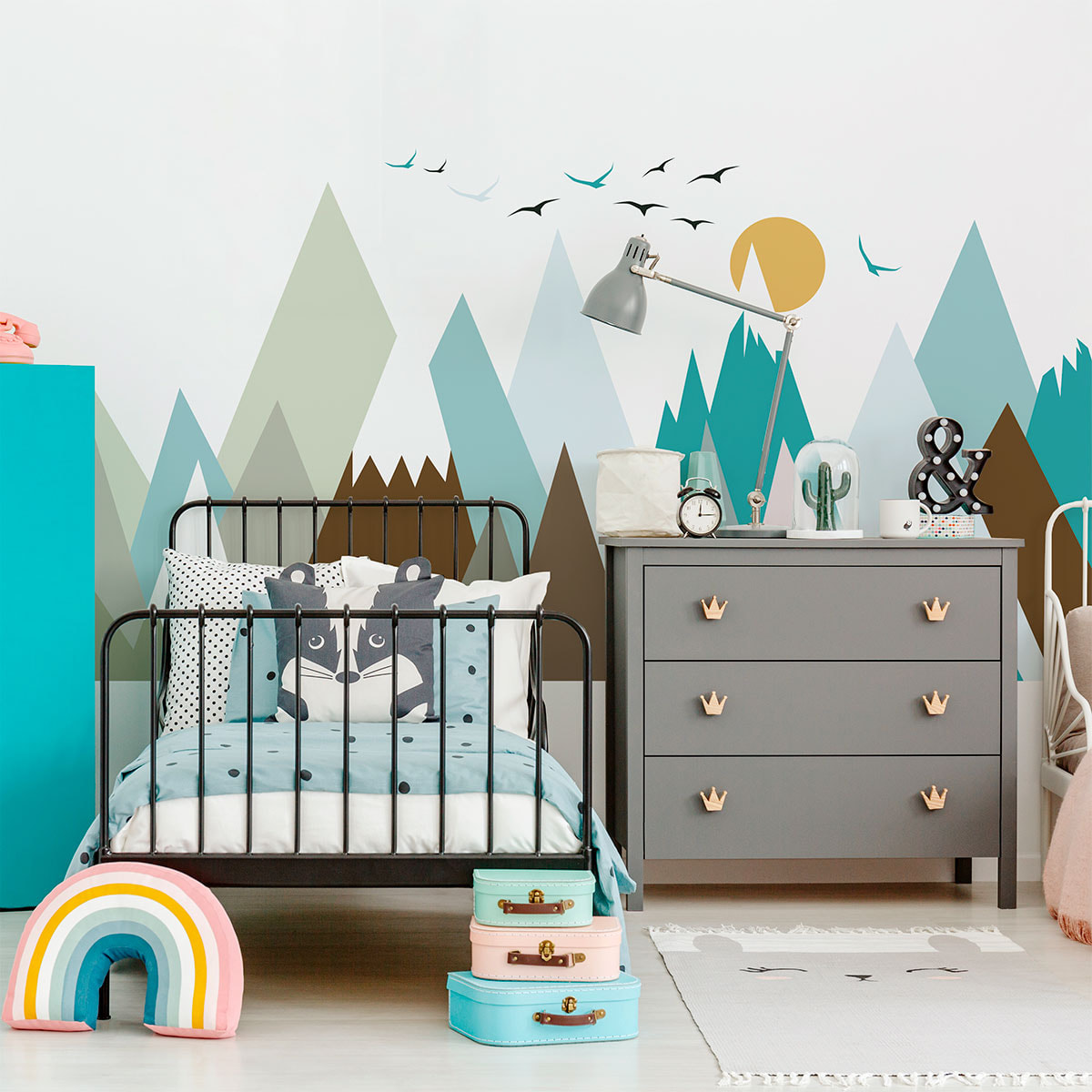 Stickers muraux enfants - Décoration chambre bébé - Autocollant Sticker mural géant enfant montagnes scandinaves OYENKA